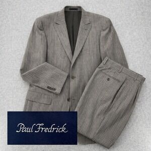 NEW Paul Fredrick Pinstripe Wool Suit Men 44L 38x33 Gray Peak Lapel Tailored